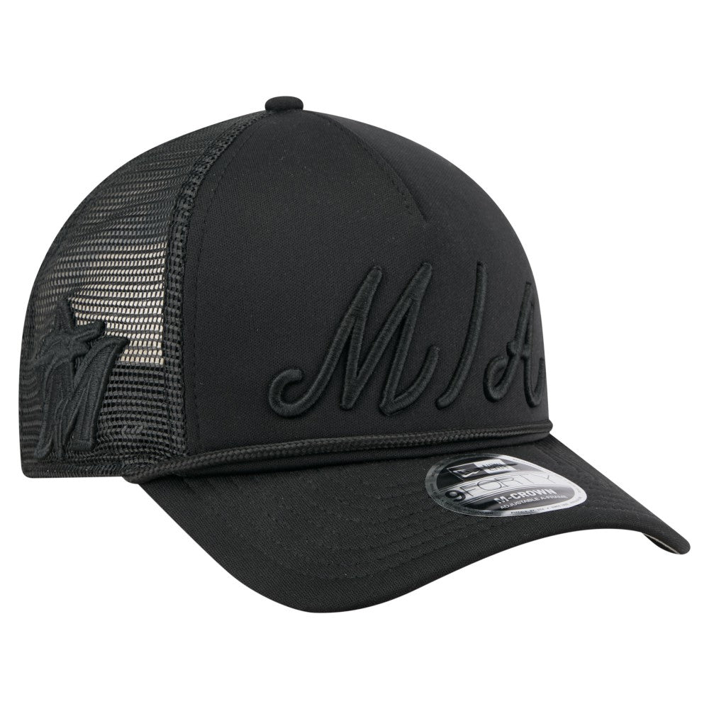 Miami Marlins New Era City Initial 9FORTY A-Frame M-Crown Adjustable Trucker Hat - MLB