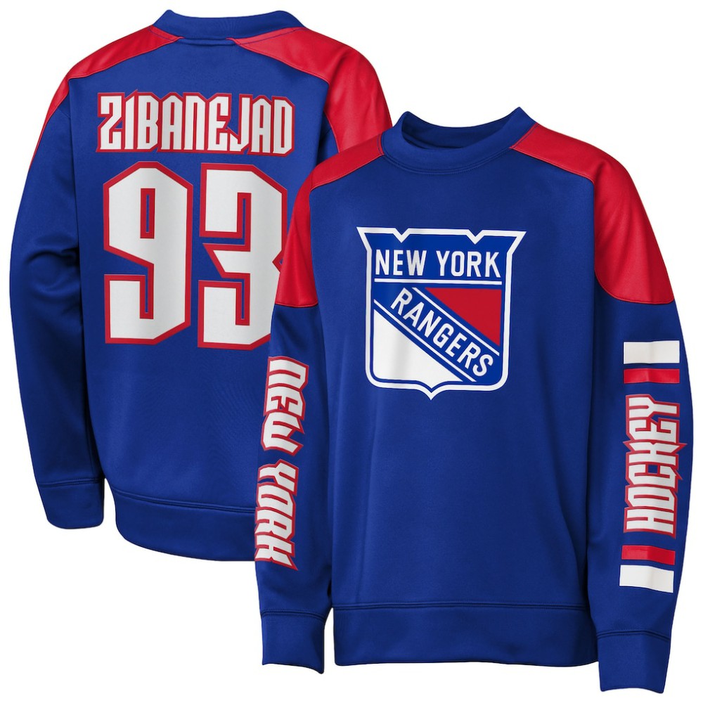 Mika Zibanejad New York Rangers Outerstuff Youth Best Defense Name & Number Crewneck Sweatshirt - Blue - NHL