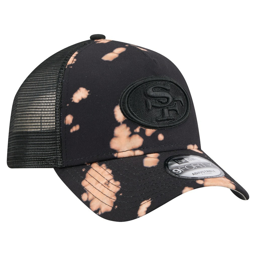 San Francisco 49ers New Era Bleached 9FORTY A-Frame Adjustable Hat Black | NFL