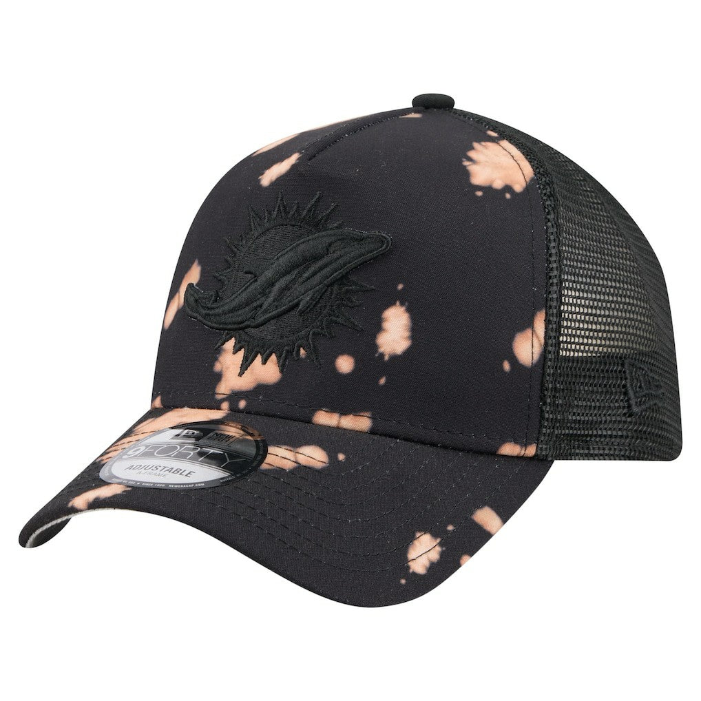 Miami Dolphins New Era Bleached 9FORTY A-Frame Adjustable Hat Black | NFL