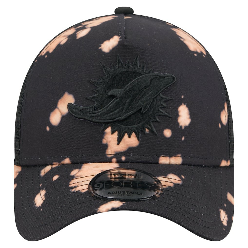 Miami Dolphins New Era Bleached 9FORTY A-Frame Adjustable Hat Black | NFL