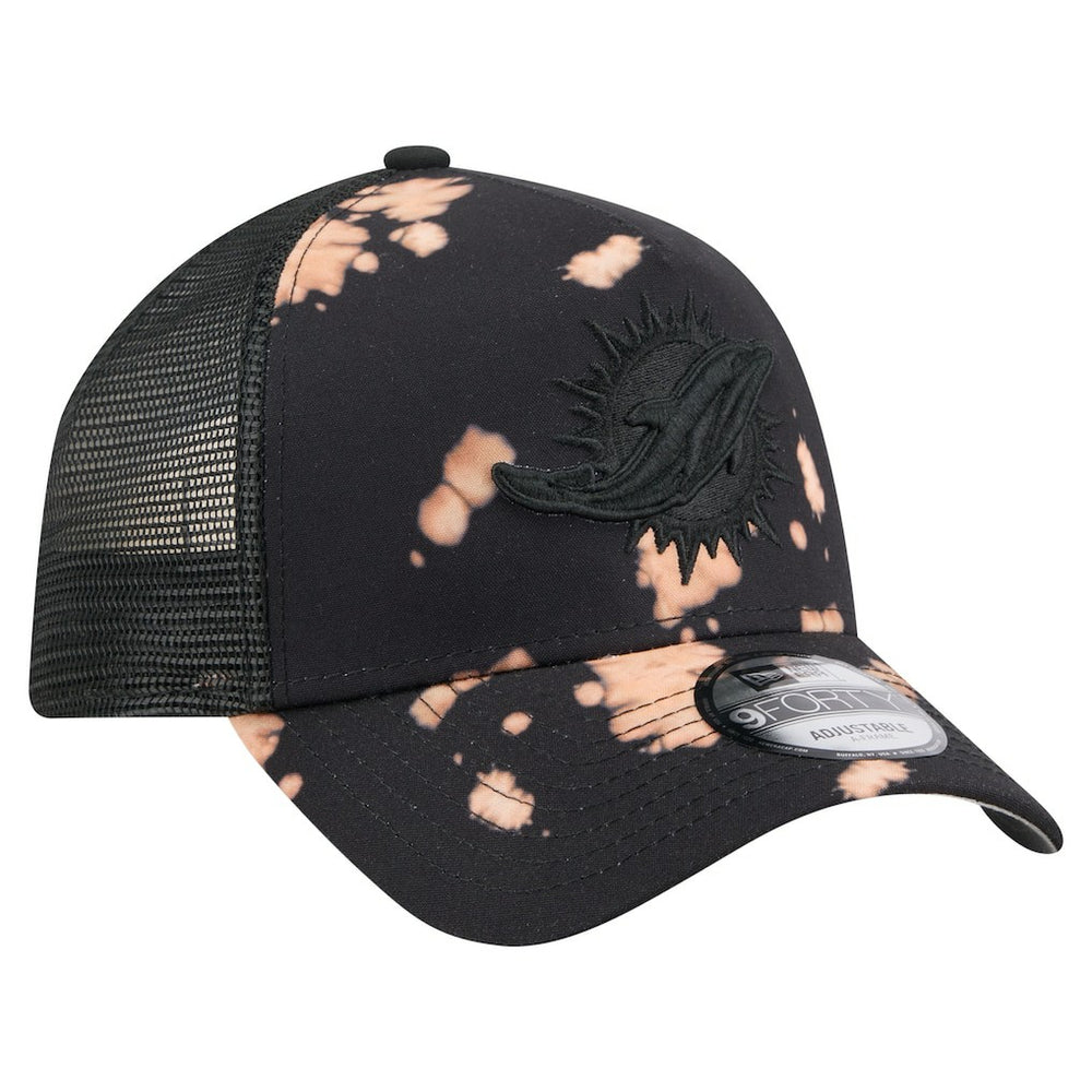 Miami Dolphins New Era Bleached 9FORTY A-Frame Adjustable Hat Black | NFL