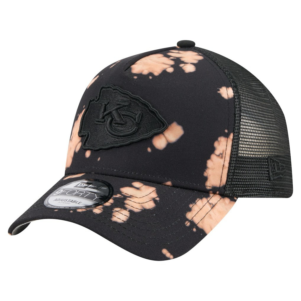 Kansas City Chiefs New Era Bleached 9FORTY A-Frame Adjustable Hat Black | NFL