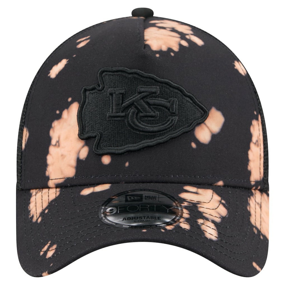 Kansas City Chiefs New Era Bleached 9FORTY A-Frame Adjustable Hat Black | NFL