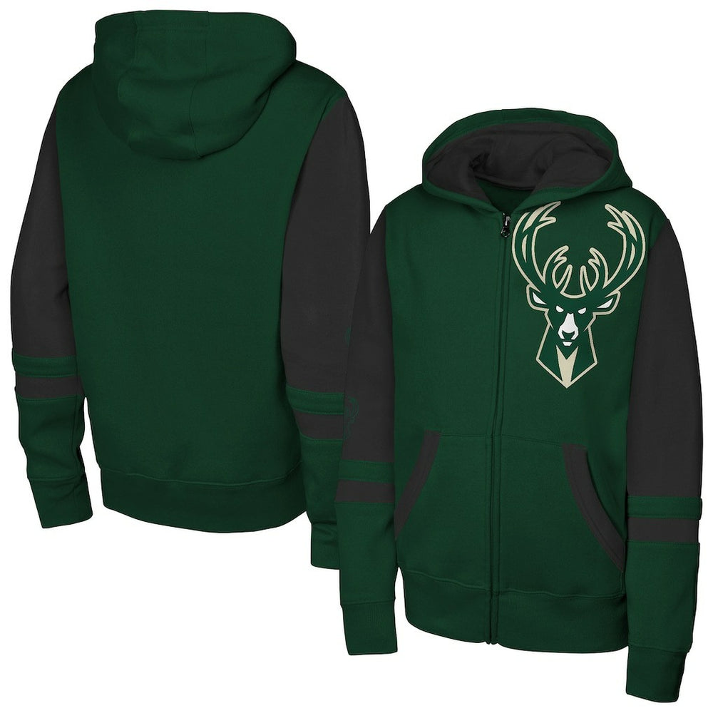 Milwaukee Bucks Outerstuff Youth Straight to the League Full-Zip Hoodie Hunter Green - NBA