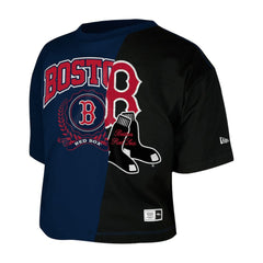 Boston Red Sox New Era Women's Upcycled Colorblocked Boxy Cropped T-Shirt - MLB
