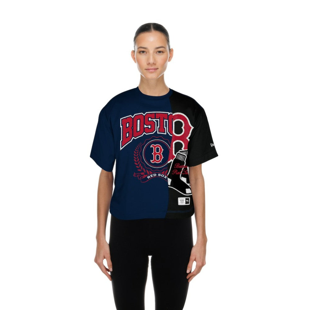 Boston Red Sox New Era Women's Upcycled Colorblocked Boxy Cropped T-Shirt - MLB