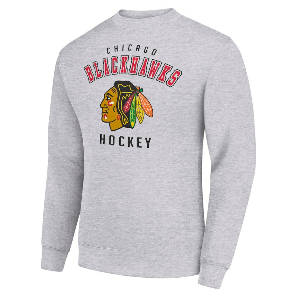 Chicago Blackhawks Men's Starter Team Logo Fleece Pullover Sweatshirt - Heather Gray - NHL