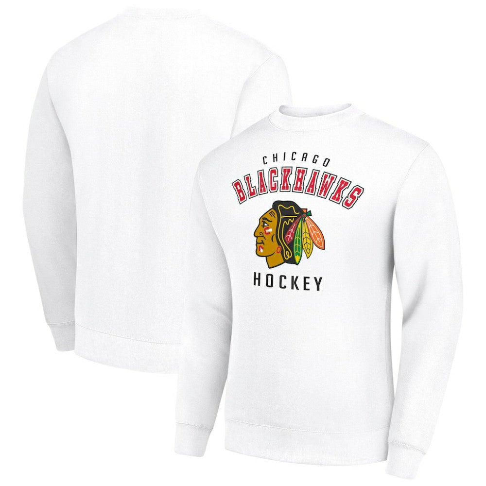 Chicago Blackhawks Men's Starter Team Logo Fleece Pullover Sweatshirt - White - NHL