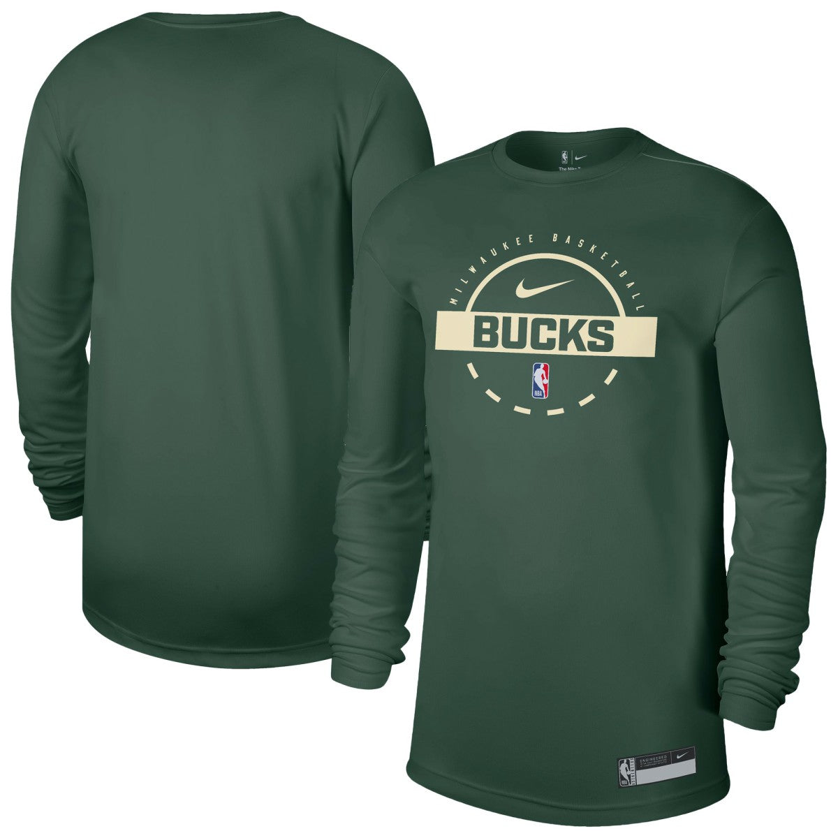 Milwaukee Bucks 2025/26 On-Court Flare Dri-FIT Practice Long Sleeve Tri-Blend T-Shirt Hunter Green - NBA