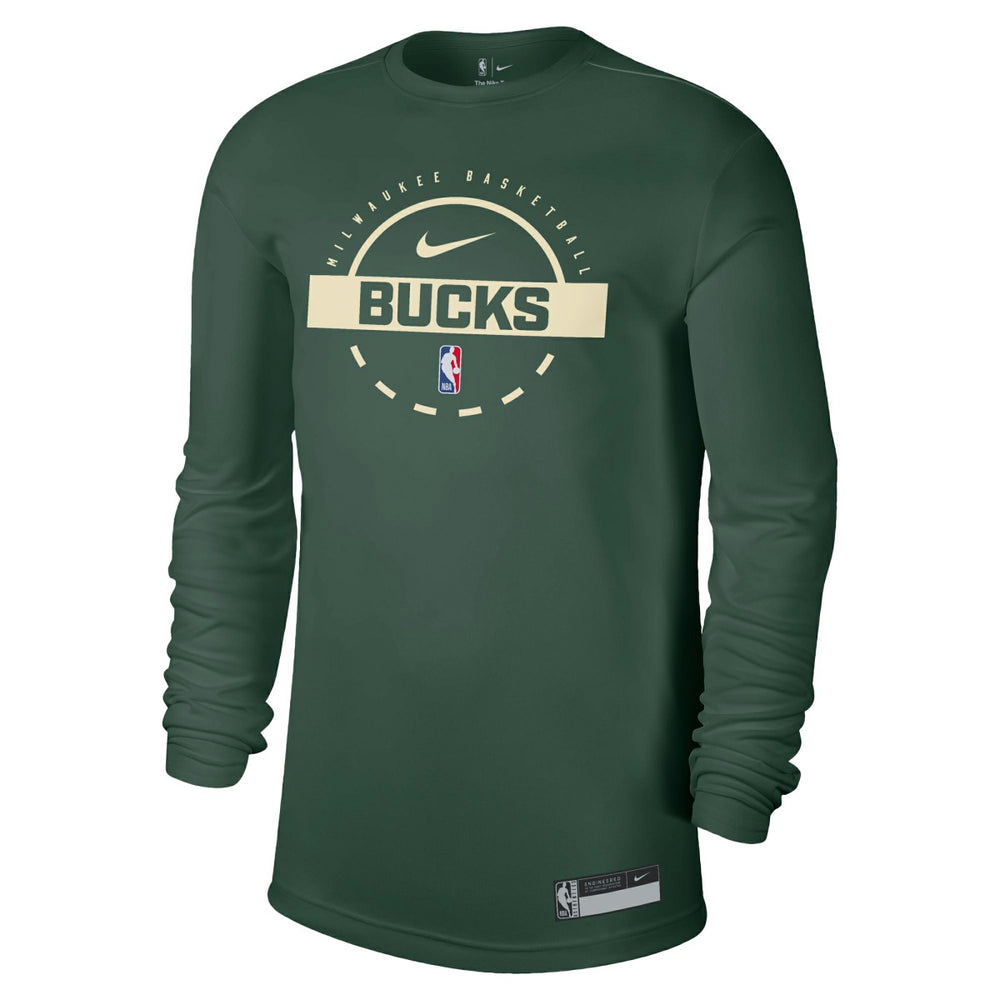 Milwaukee Bucks 2025/26 On-Court Flare Dri-FIT Practice Long Sleeve Tri-Blend T-Shirt Hunter Green - NBA