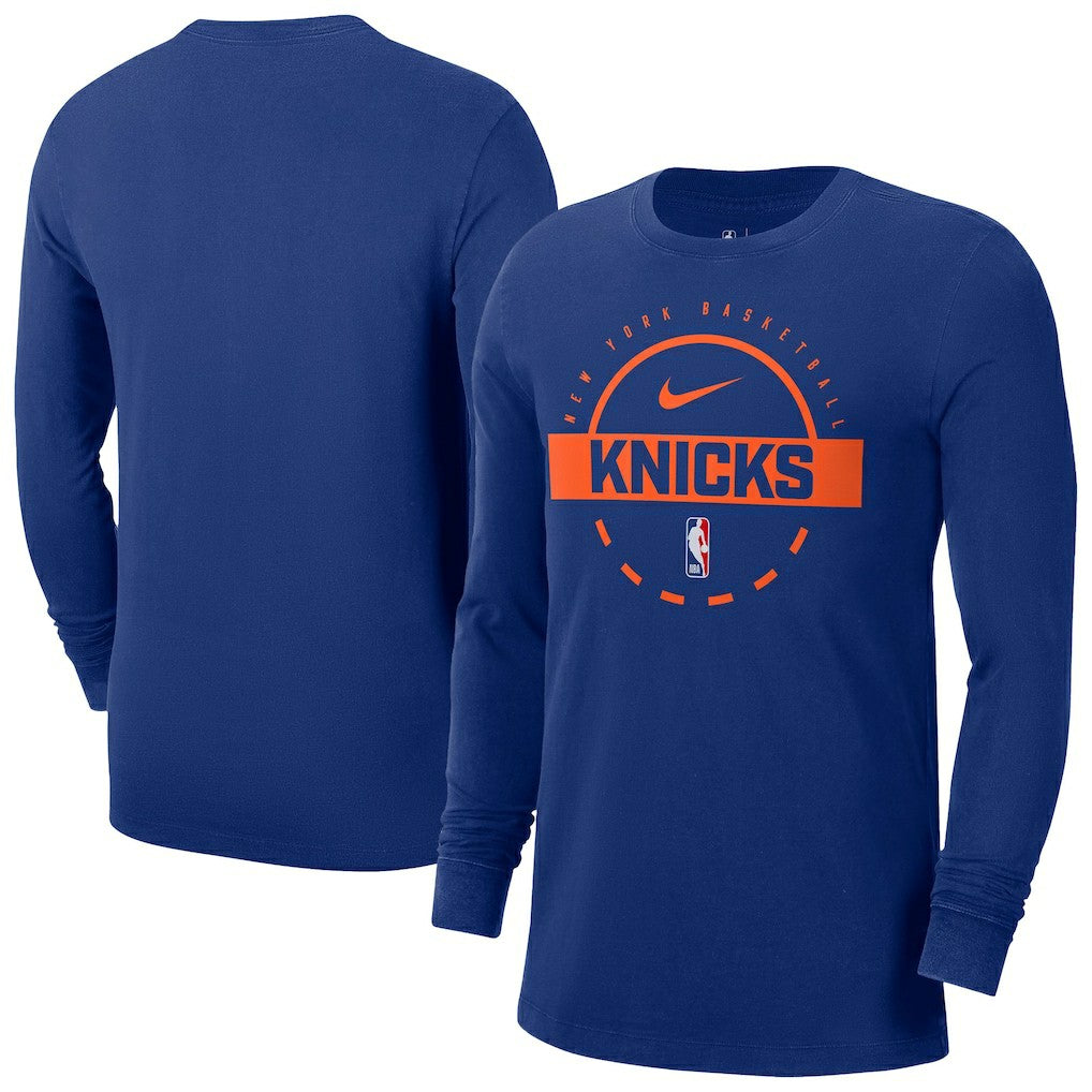New York Knicks Authentic Long Sleeve Practice T-Shirt Blue - NBA