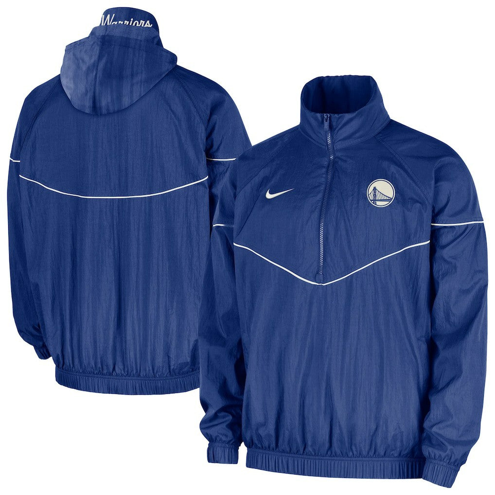 Golden State Warriors Courtside Windrunner Woven Half-Zip Hooded Jacket Royal - NBA