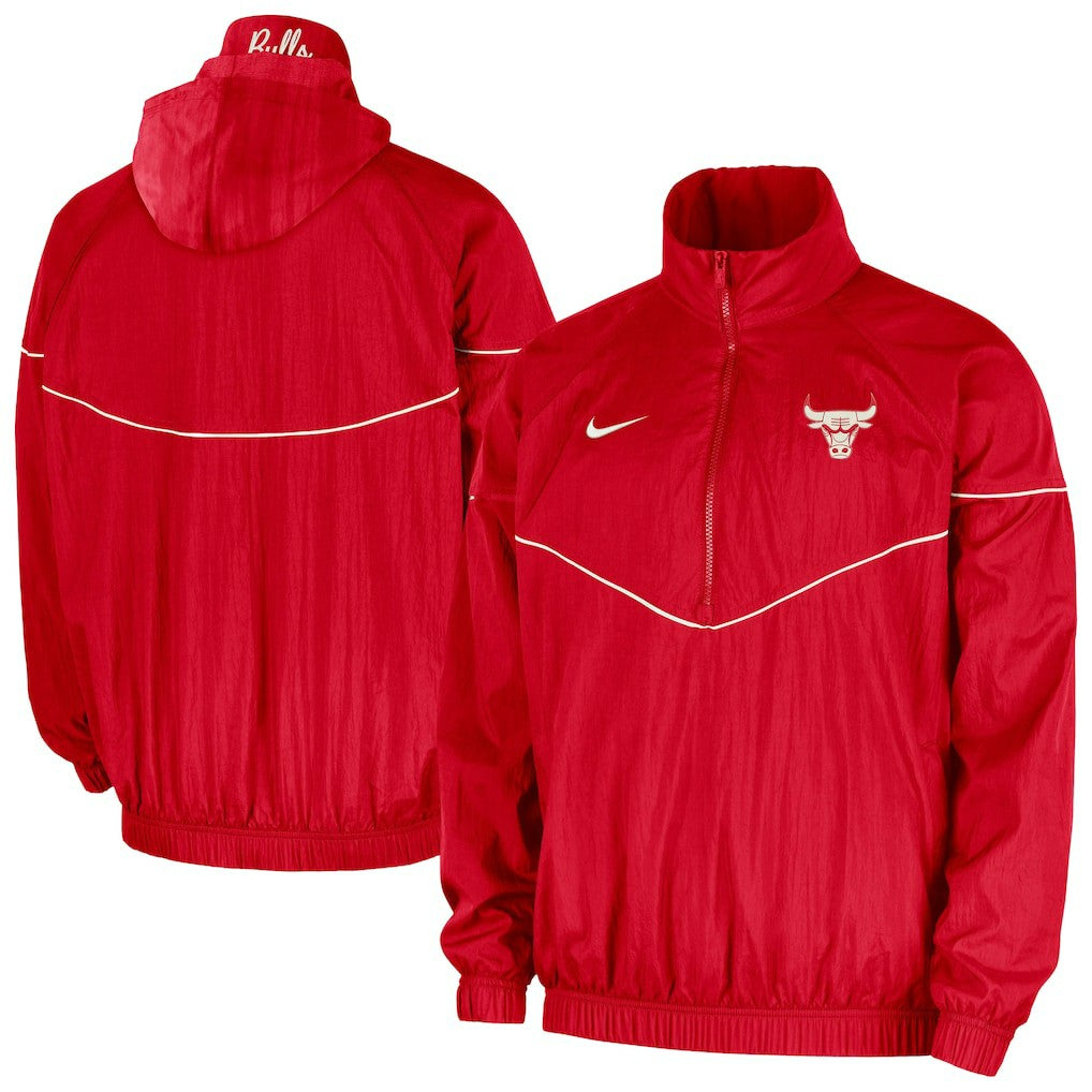Chicago Bulls Courtside Windrunner Woven Half-Zip Hooded Jacket Red - NBA