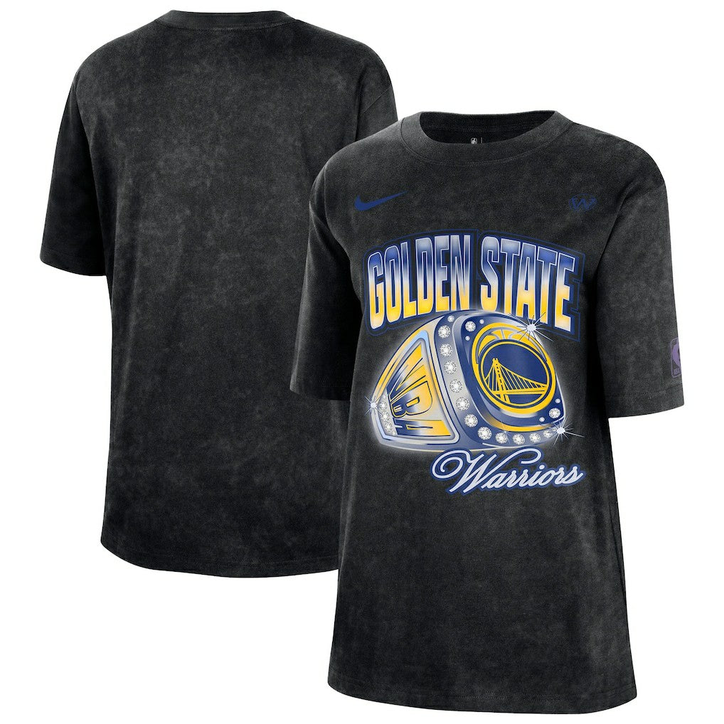 Golden State Warriors Women's Courtside Original Content Vintage Washed Boyfriend T-Shirt Black - NBA