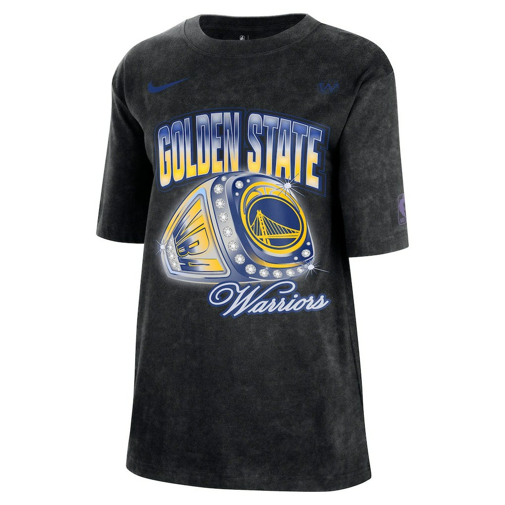 Golden State Warriors Women's Courtside Original Content Vintage Washed Boyfriend T-Shirt Black - NBA