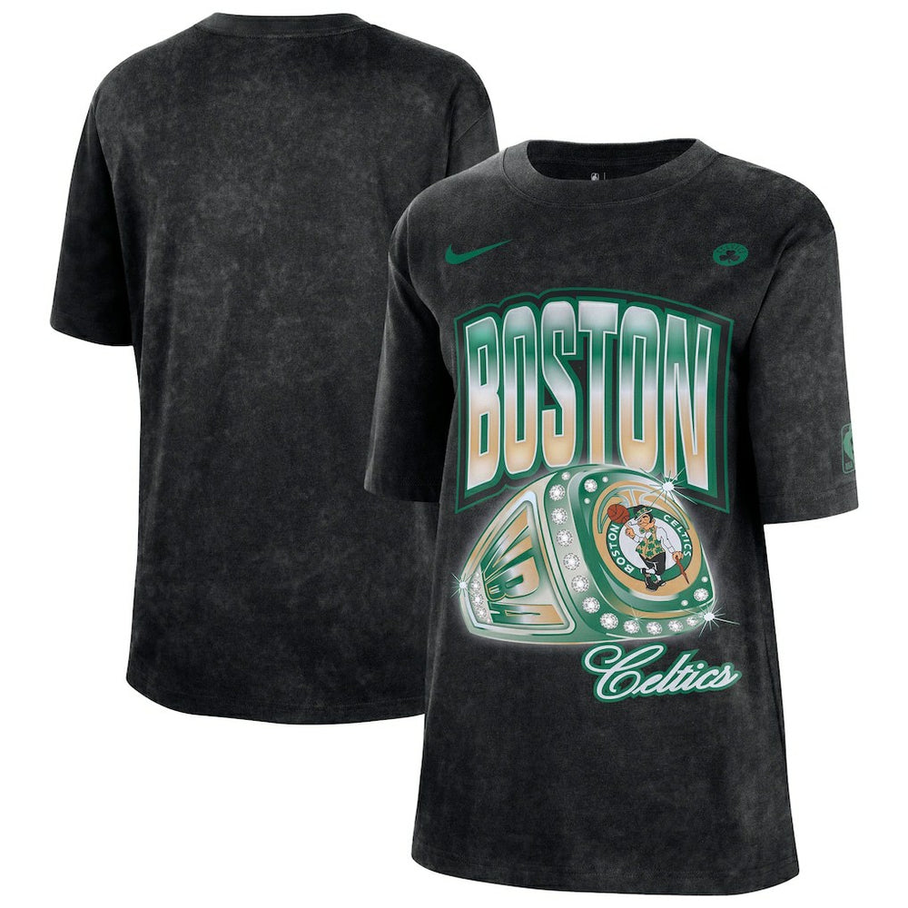 Boston Celtics Women's Courtside Original Content Vintage Washed Boyfriend T-Shirt Black - NBA