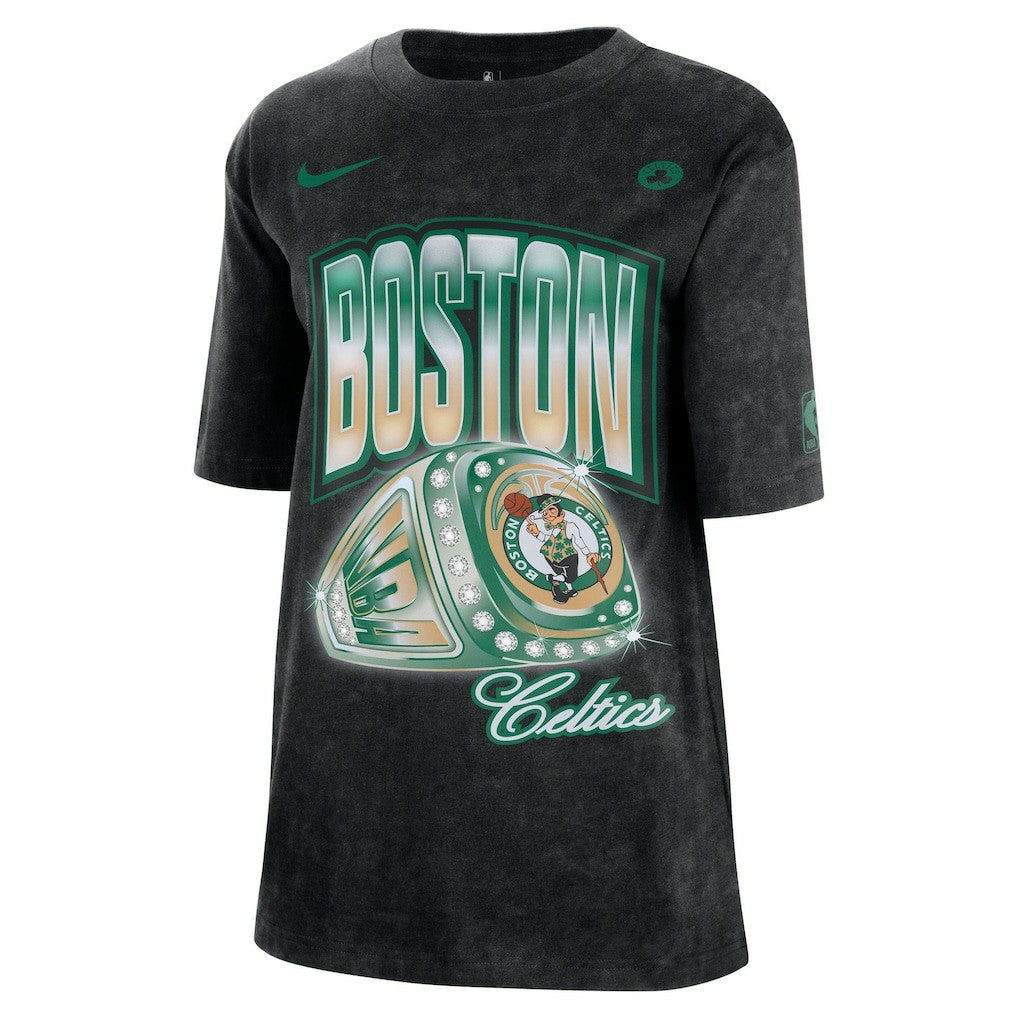Boston Celtics Women's Courtside Original Content Vintage Washed Boyfriend T-Shirt Black - NBA