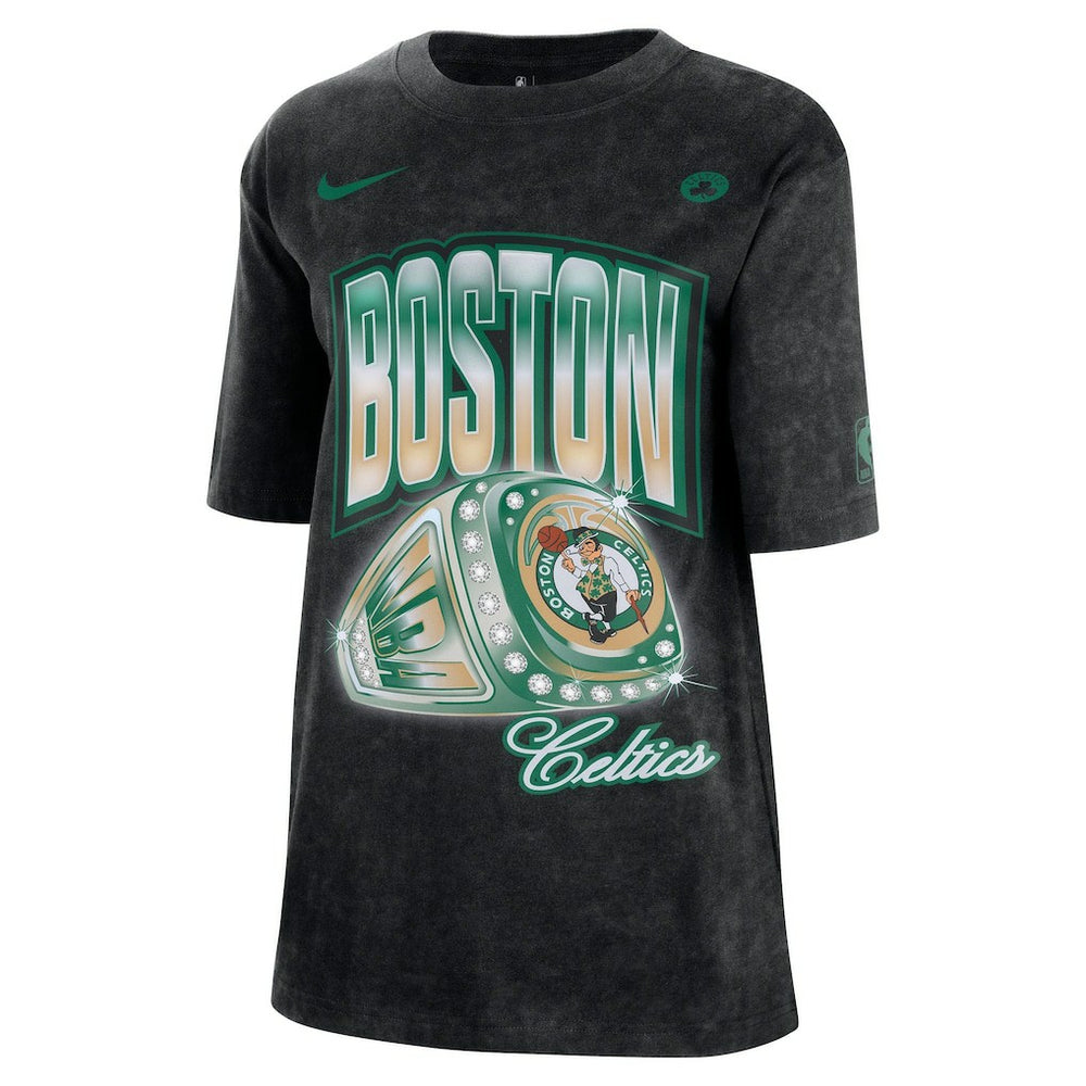 Boston Celtics Women's Courtside Original Content Vintage Washed Boyfriend T-Shirt Black - NBA
