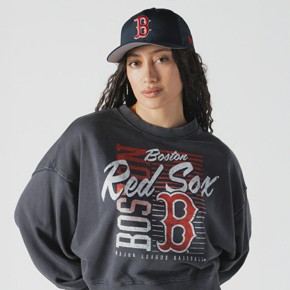 Boston Red Sox New Era Women's Boxy Mineral Wash Dolmen Sleeve Cropped Sweatshirt - MLB