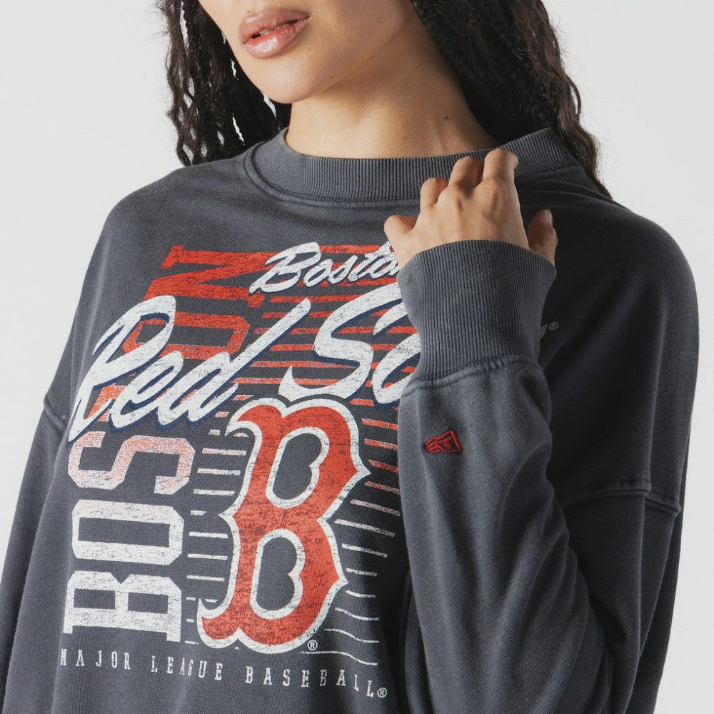 Boston Red Sox New Era Women's Boxy Mineral Wash Dolmen Sleeve Cropped Sweatshirt - MLB