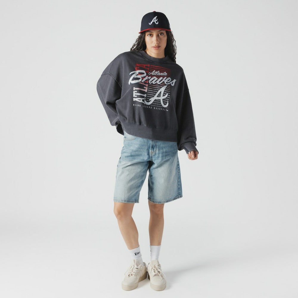 Atlanta Braves New Era Women's Boxy Mineral Wash Dolmen Sleeve Cropped Sweatshirt - MLB