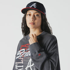 Atlanta Braves New Era Women's Boxy Mineral Wash Dolmen Sleeve Cropped Sweatshirt - MLB
