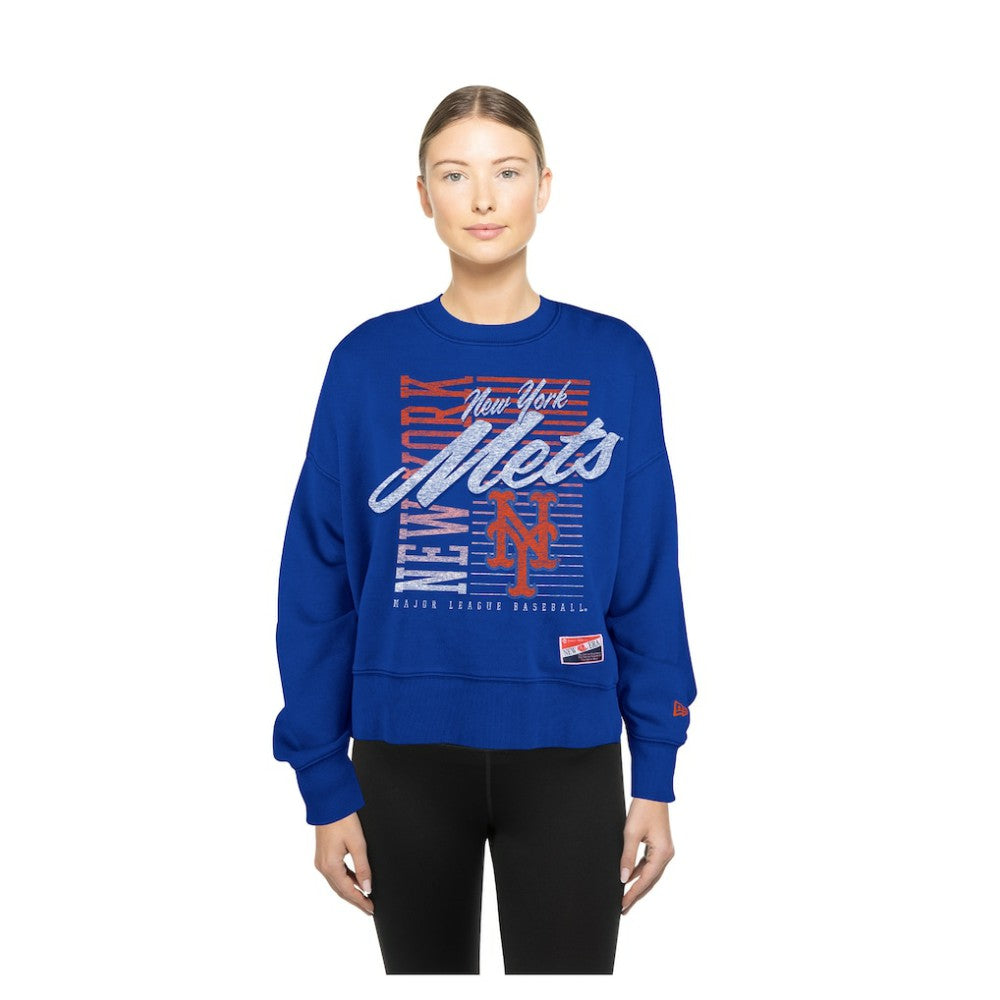 New York Mets New Era Women's Boxy Mineral Wash Dolmen Sleeve Cropped Sweatshirt - MLB