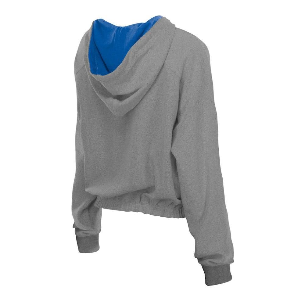Chicago Cubs New Era Women's Reversed Out French Terry Quarter-Zip Banded Crop Hoodie - MLB