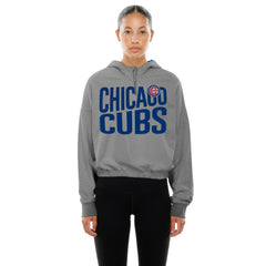 Chicago Cubs New Era Women's Reversed Out French Terry Quarter-Zip Banded Crop Hoodie - MLB