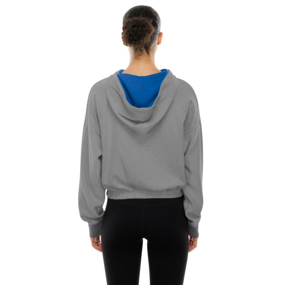 Chicago Cubs New Era Women's Reversed Out French Terry Quarter-Zip Banded Crop Hoodie - MLB