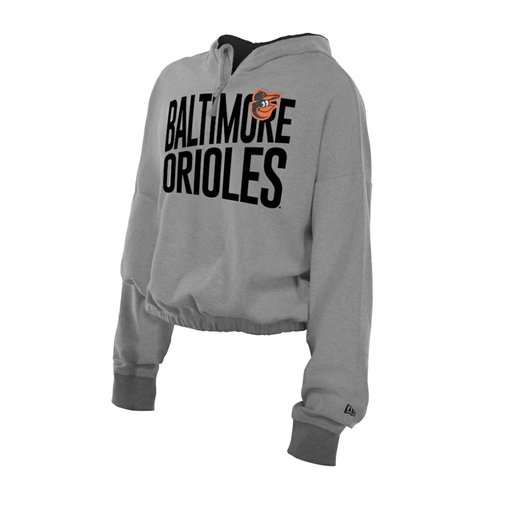 Baltimore Orioles New Era Women's Reversed Out French Terry Quarter-Zip Banded Crop Hoodie - MLB