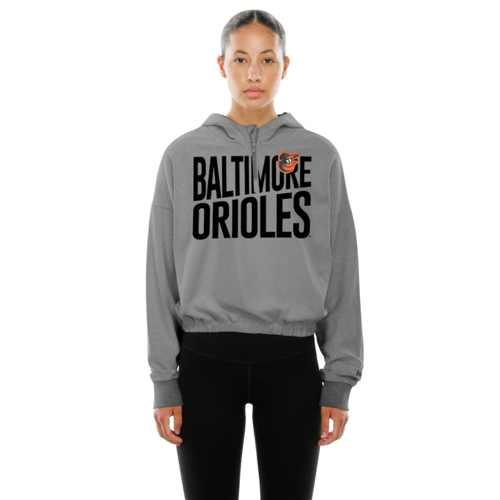 Baltimore Orioles New Era Women's Reversed Out French Terry Quarter-Zip Banded Crop Hoodie - MLB