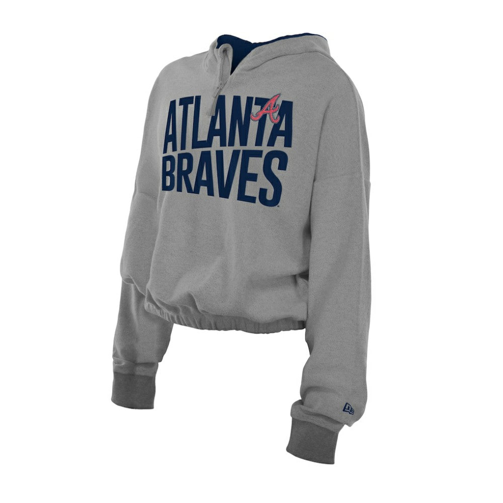 Atlanta Braves New Era Women's Reversed Out French Terry Quarter-Zip Banded Crop Hoodie - MLB