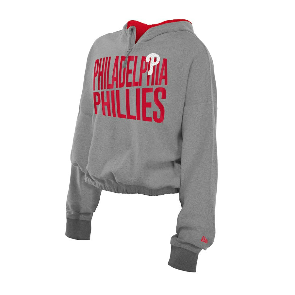 Philadelphia Phillies New Era Women's Reversed Out French Terry Quarter-Zip Banded Crop Hoodie - MLB