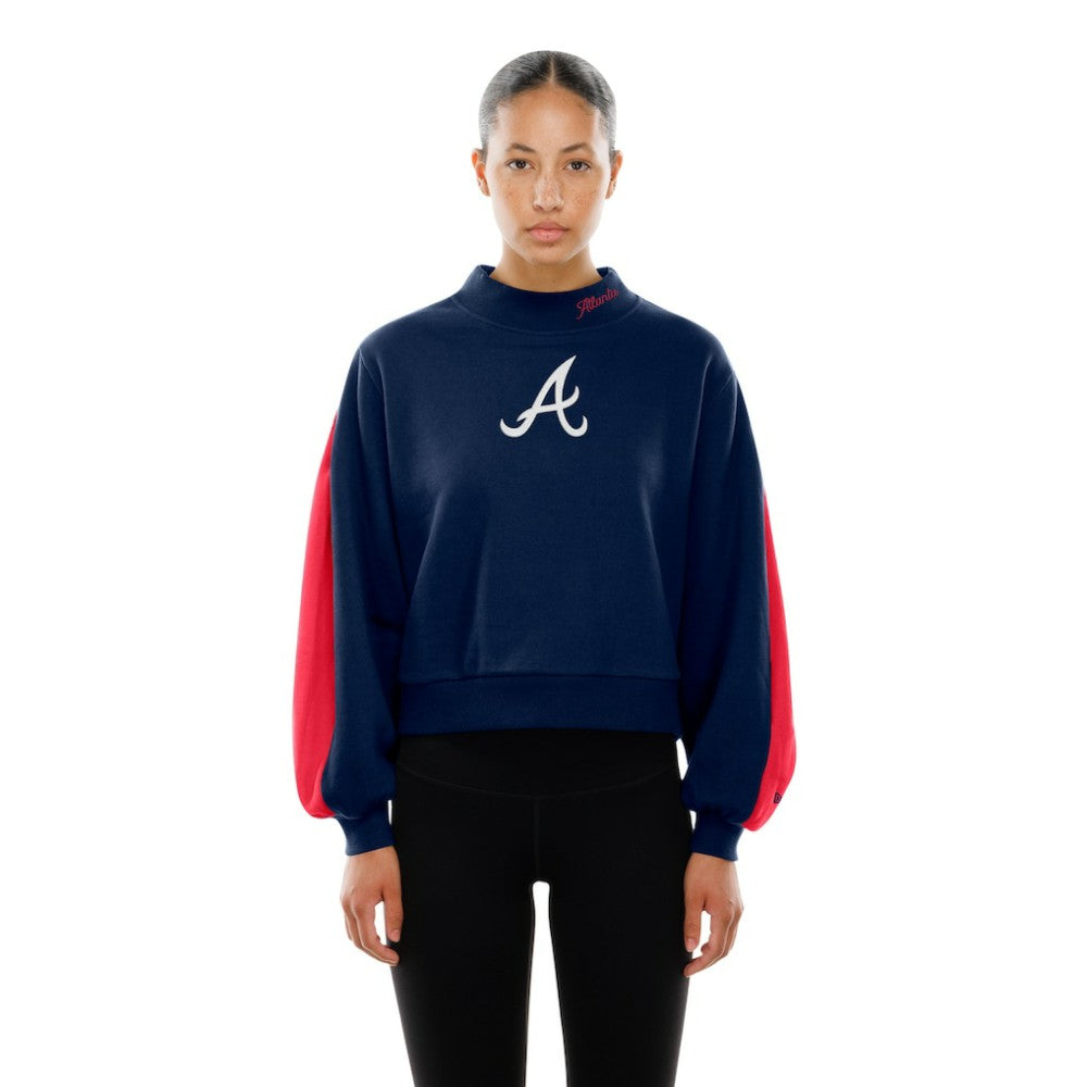 Atlanta Braves New Era Women's Mock Neck Balloon Sleeve Sweatshirt - MLB