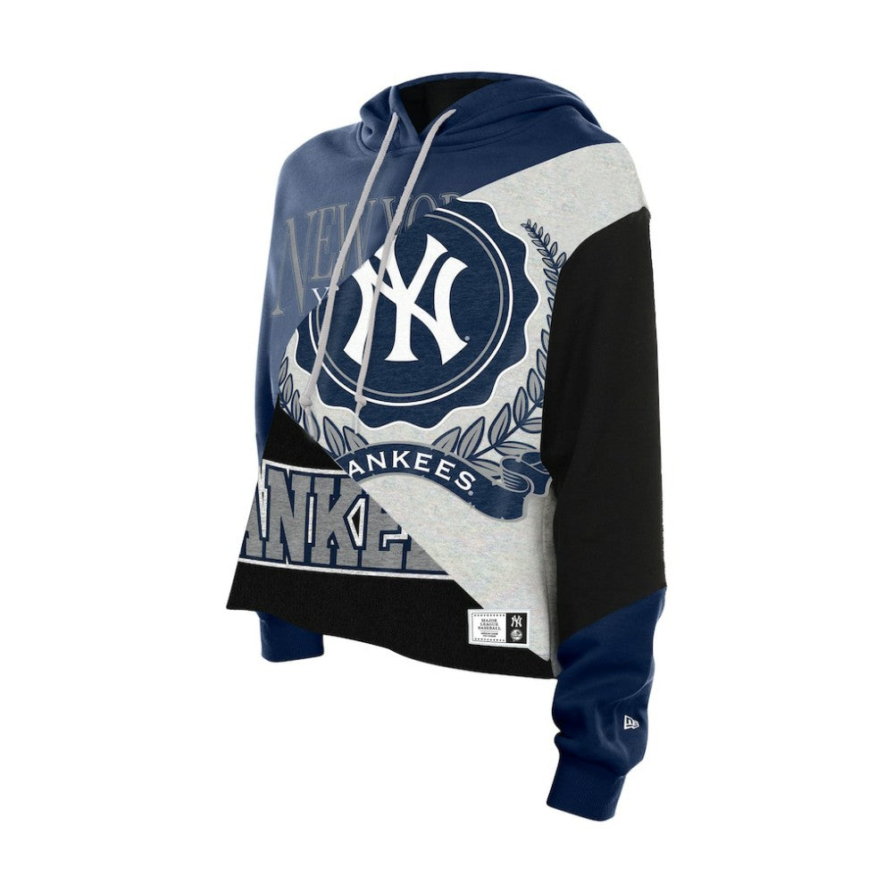 New York Yankees New Era Women's Upcycled Color Block Cropped Boxy Hoodie Hoodies - MLB