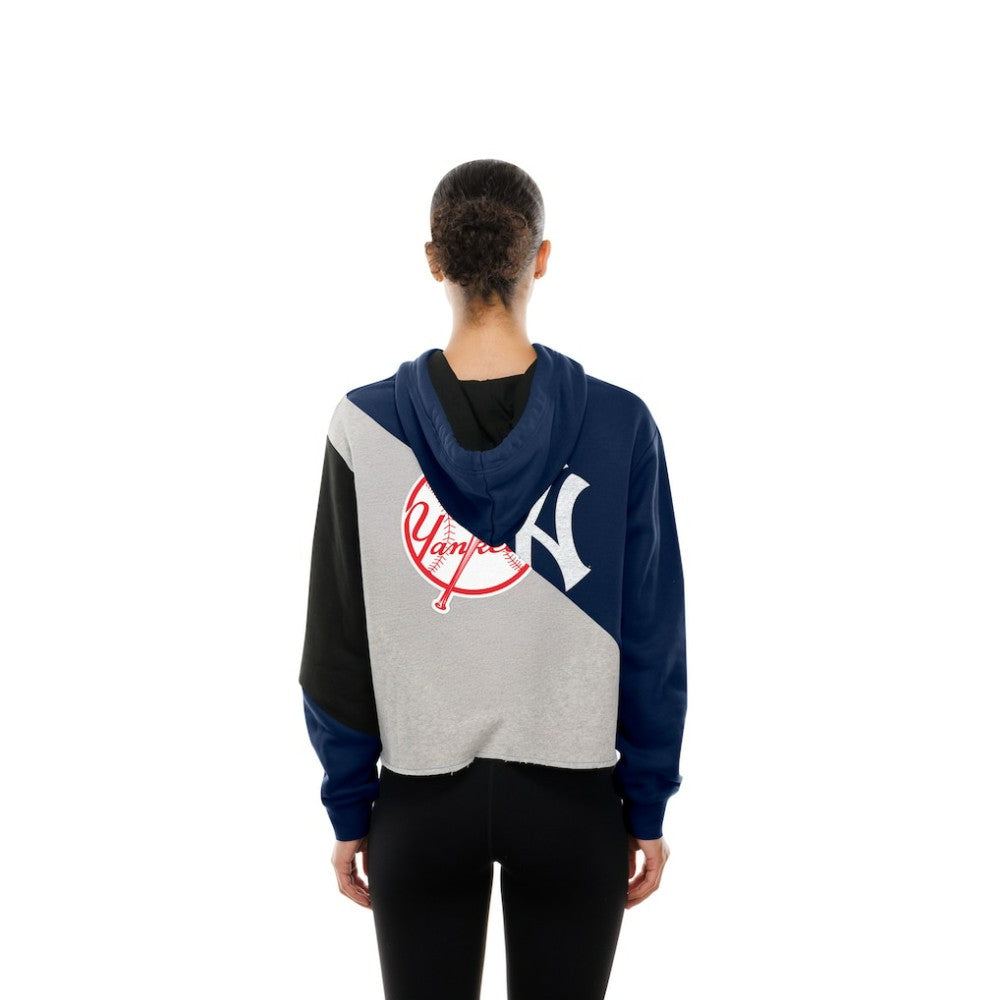 New York Yankees New Era Women's Upcycled Color Block Cropped Boxy Hoodie Hoodies - MLB