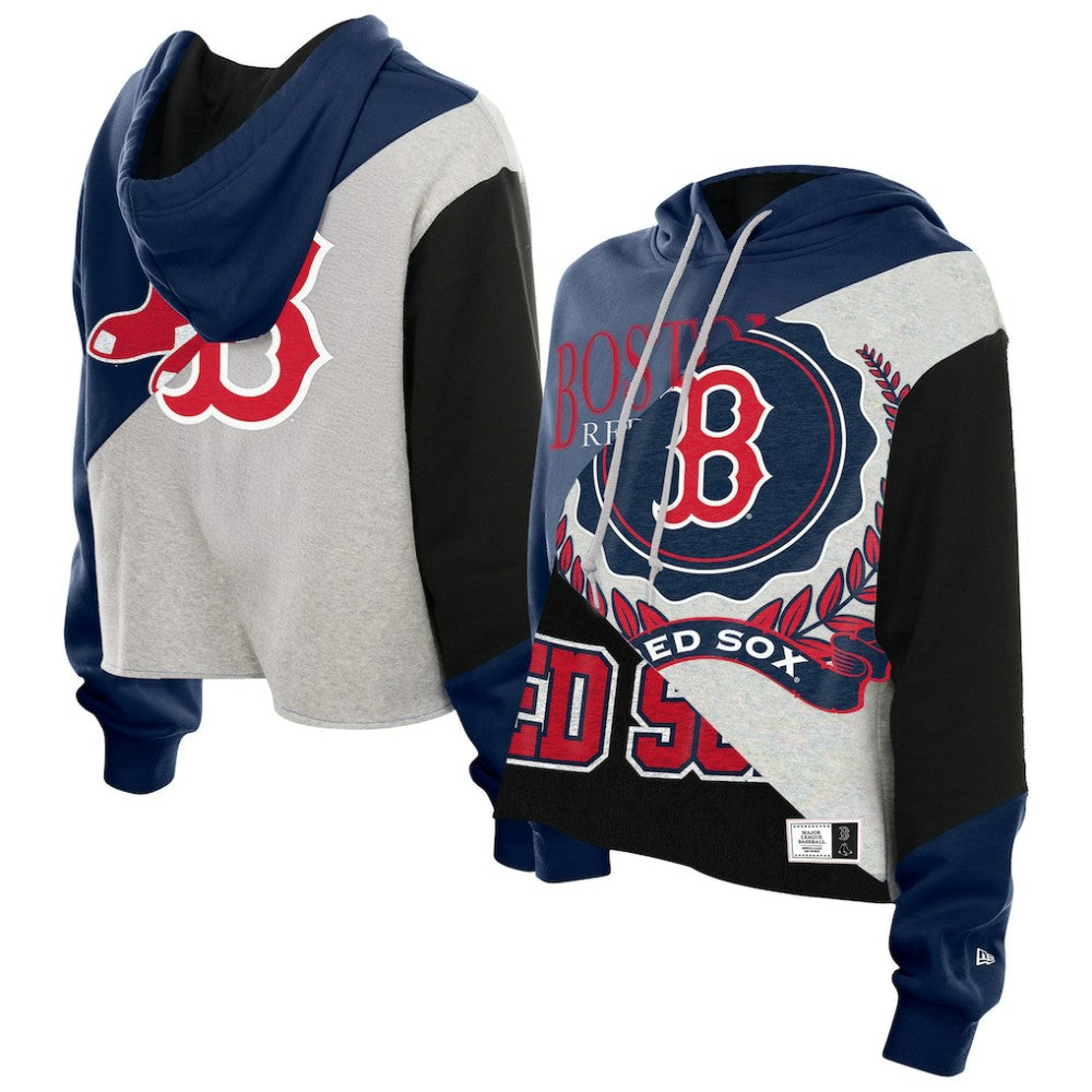 Boston Red Sox New Era Women's Upcycled Color Block Cropped Boxy Hoodie Hoodies - MLB