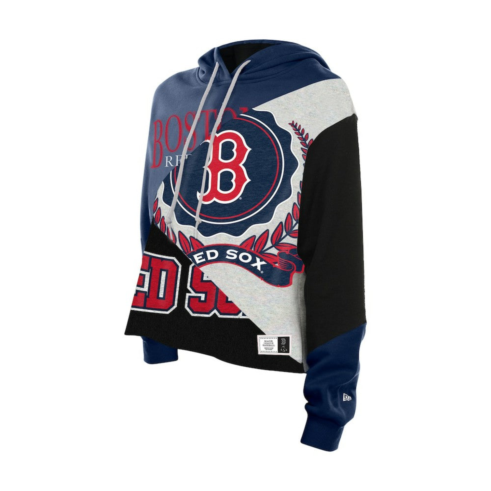 Boston Red Sox New Era Women's Upcycled Color Block Cropped Boxy Hoodie Hoodies - MLB