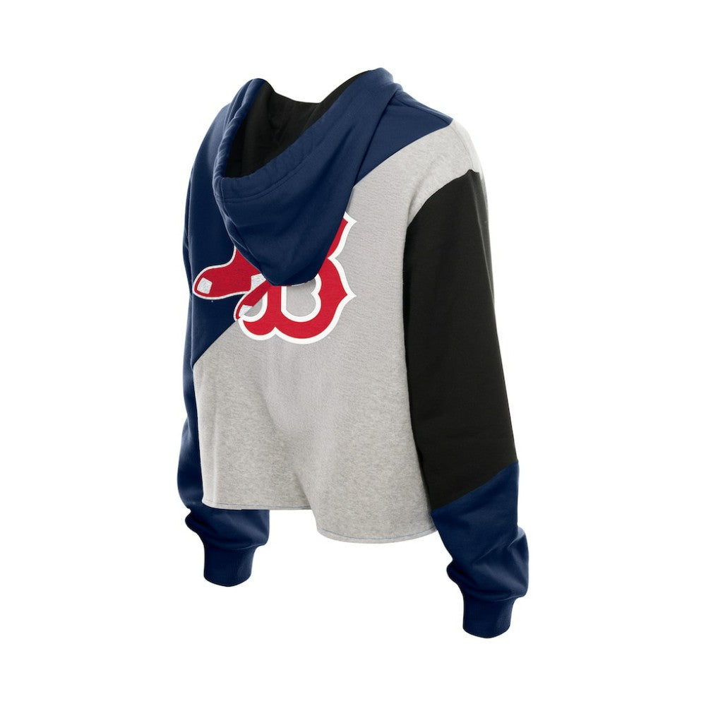 Boston Red Sox New Era Women's Upcycled Color Block Cropped Boxy Hoodie Hoodies - MLB
