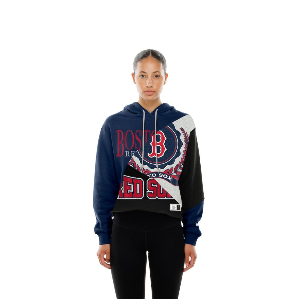 Boston Red Sox New Era Women's Upcycled Color Block Cropped Boxy Hoodie Hoodies - MLB