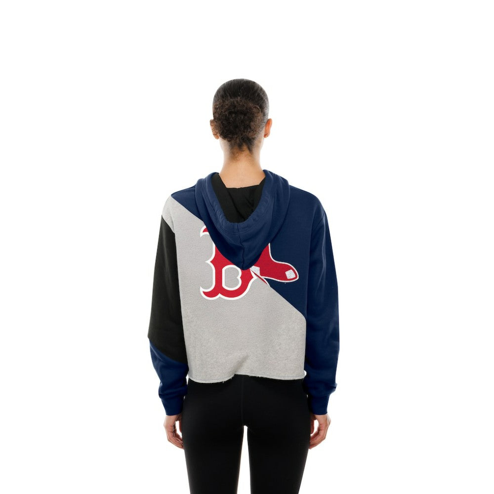 Boston Red Sox New Era Women's Upcycled Color Block Cropped Boxy Hoodie Hoodies - MLB