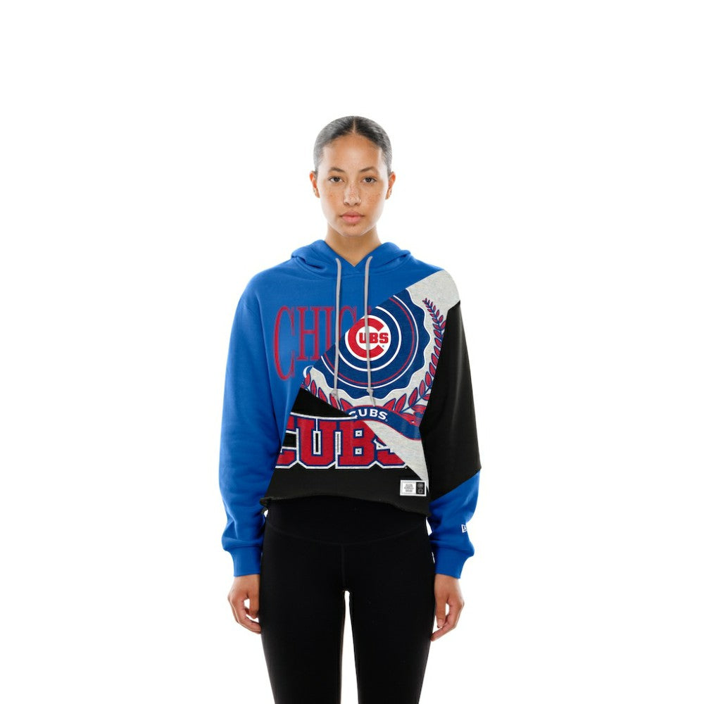 Chicago Cubs New Era Women's Upcycled Color Block Cropped Boxy Hoodie Hoodies - MLB