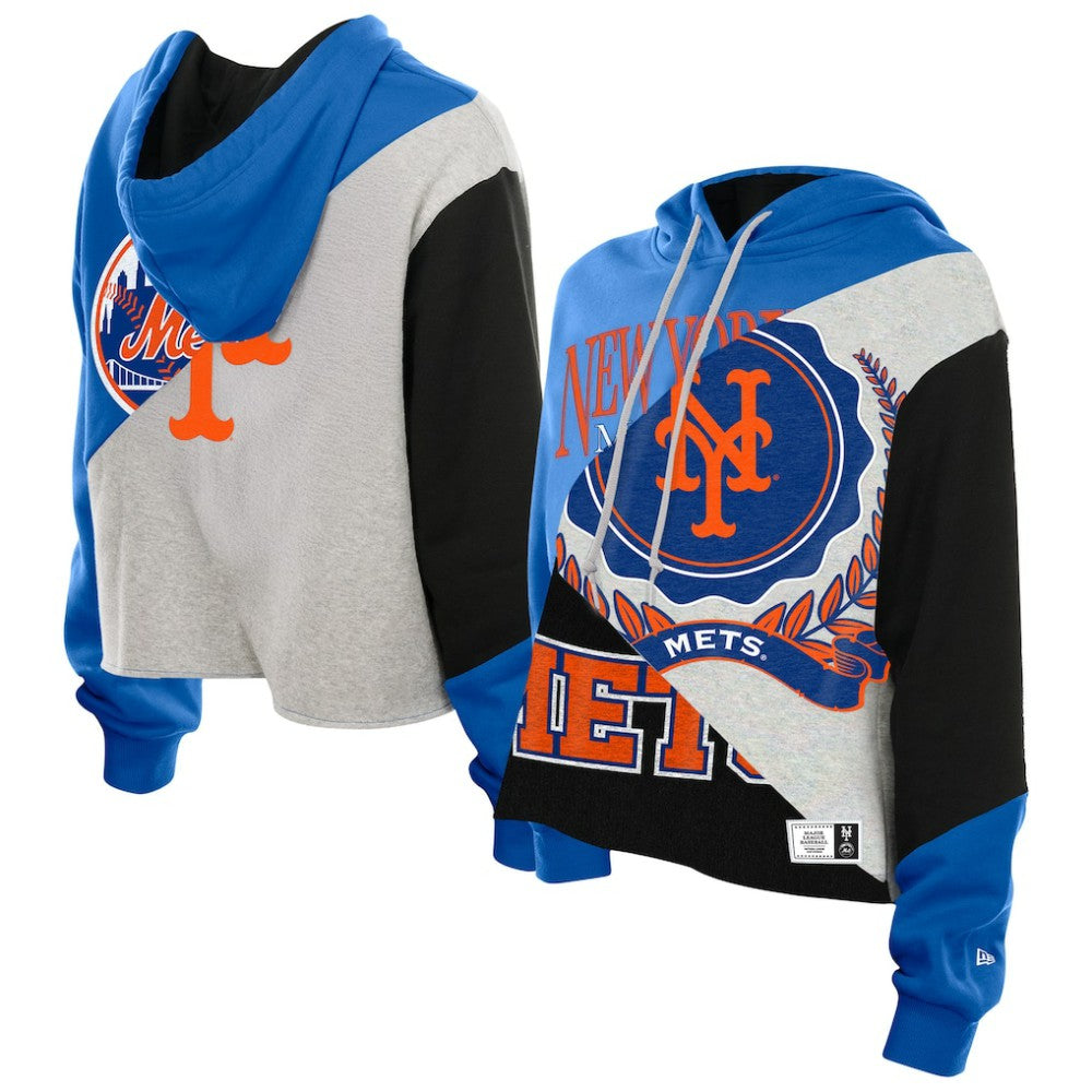 New York Mets New Era Women's Upcycled Color Block Cropped Boxy Hoodie Hoodies - MLB
