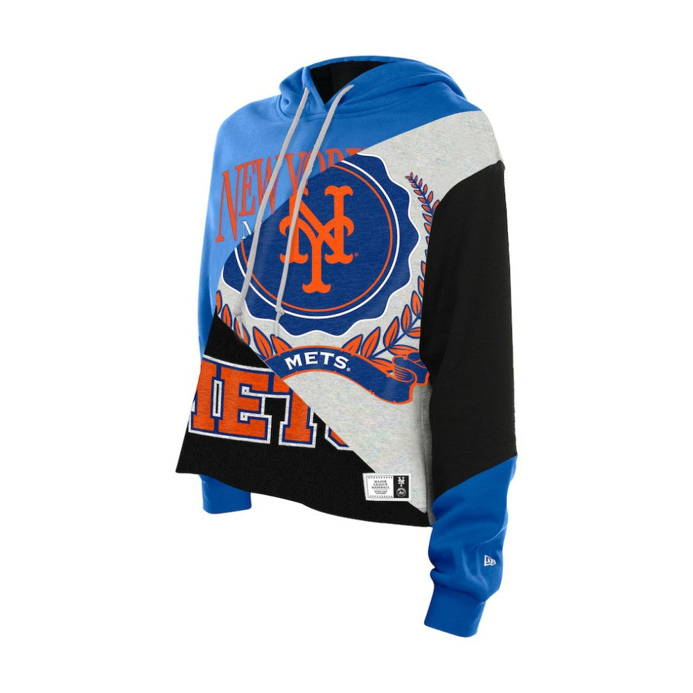 New York Mets New Era Women's Upcycled Color Block Cropped Boxy Hoodie Hoodies - MLB