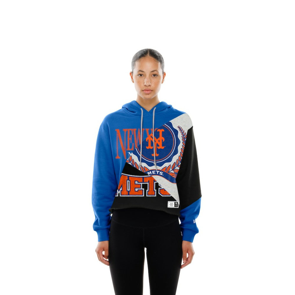 New York Mets New Era Women's Upcycled Color Block Cropped Boxy Hoodie Hoodies - MLB
