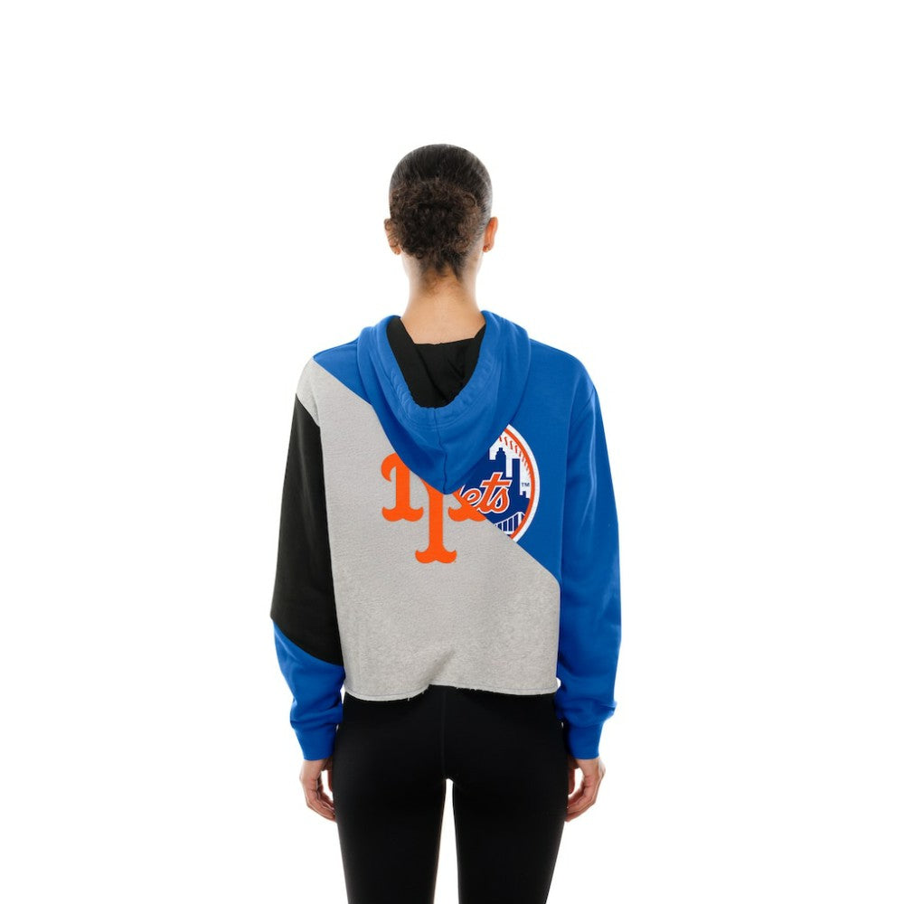 New York Mets New Era Women's Upcycled Color Block Cropped Boxy Hoodie Hoodies - MLB