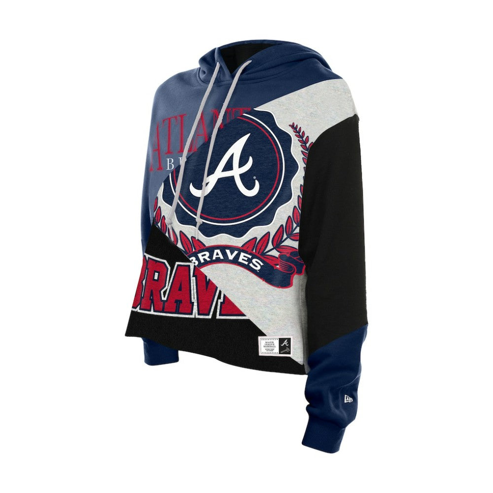 Atlanta Braves New Era Women's Upcycled Color Block Cropped Boxy Hoodie Hoodies - MLB
