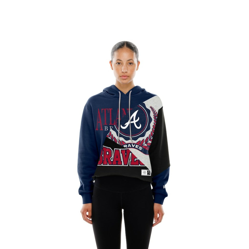 Atlanta Braves New Era Women's Upcycled Color Block Cropped Boxy Hoodie Hoodies - MLB